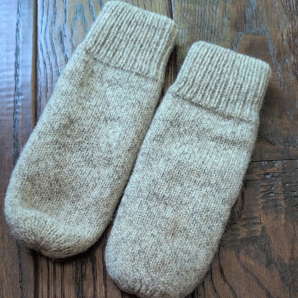 Vintage Wool Tan Heather Oatmeal Winter Mittens - Picture 3 of 11